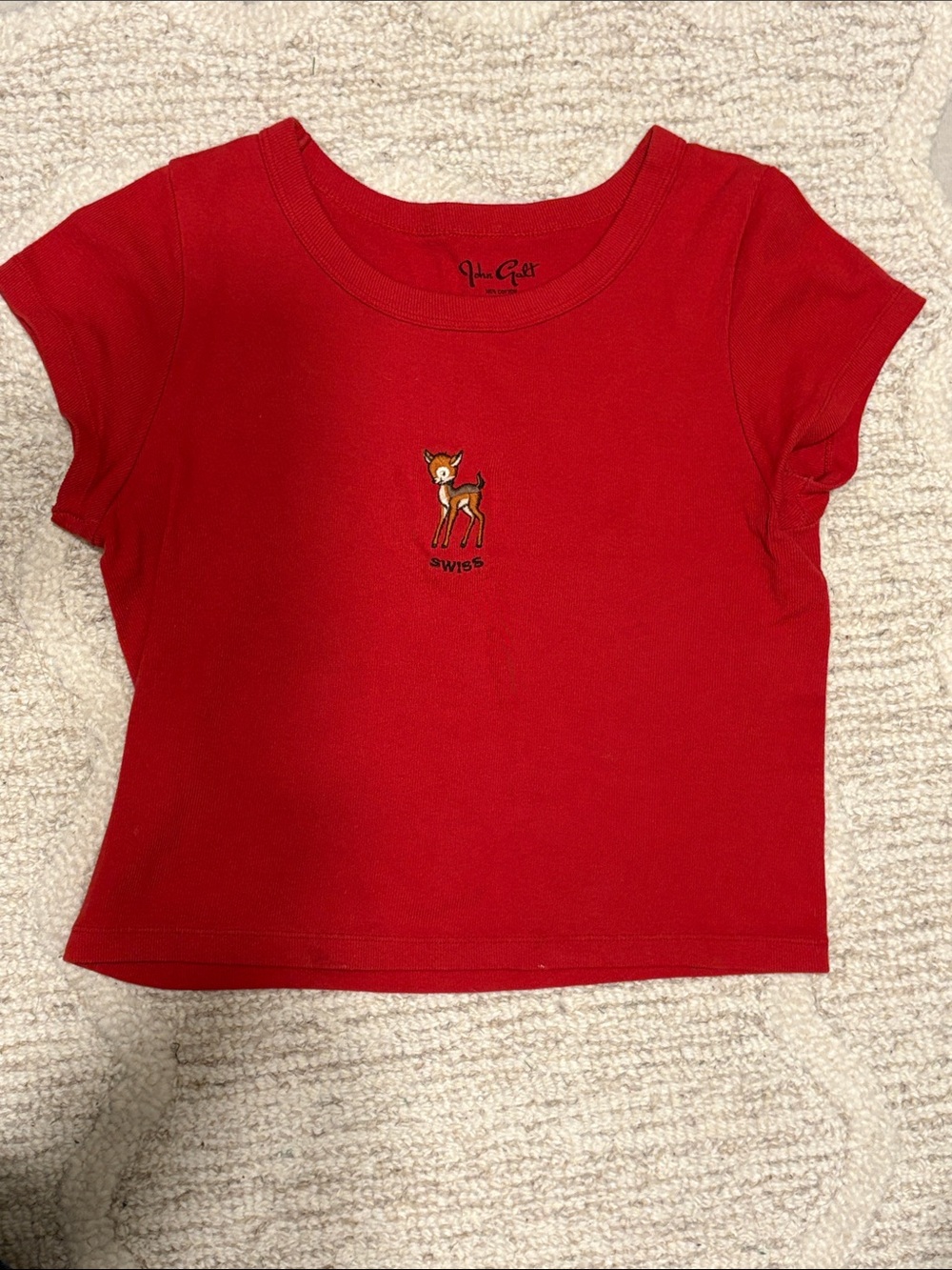 Brandy Melville Red Short Sleeve Tee with Fawn Embroidery